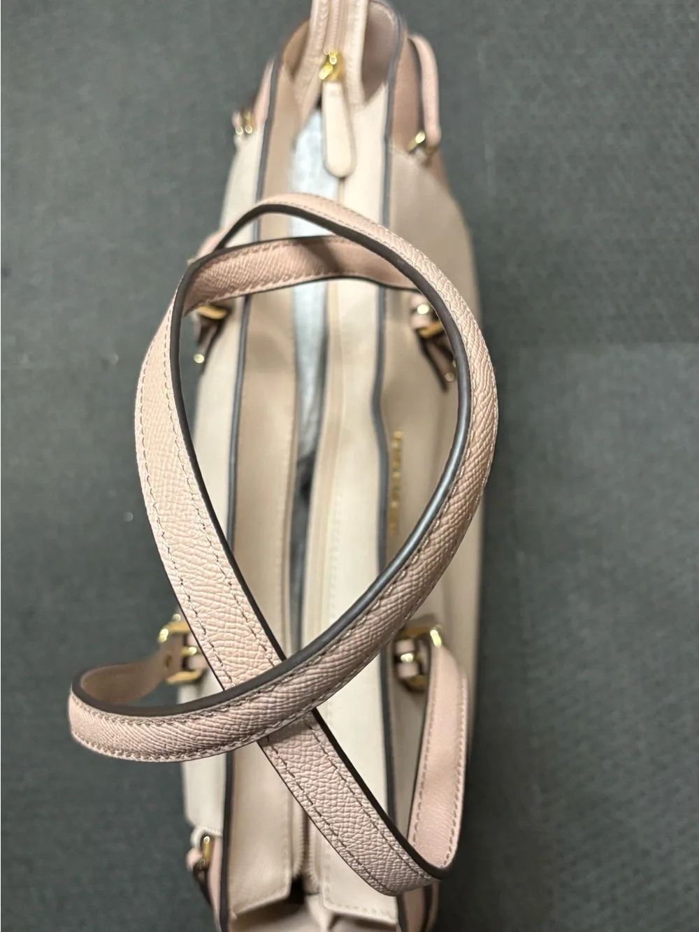Michael Kors Pink and Cream Saffiano Tote with Gold Hardware